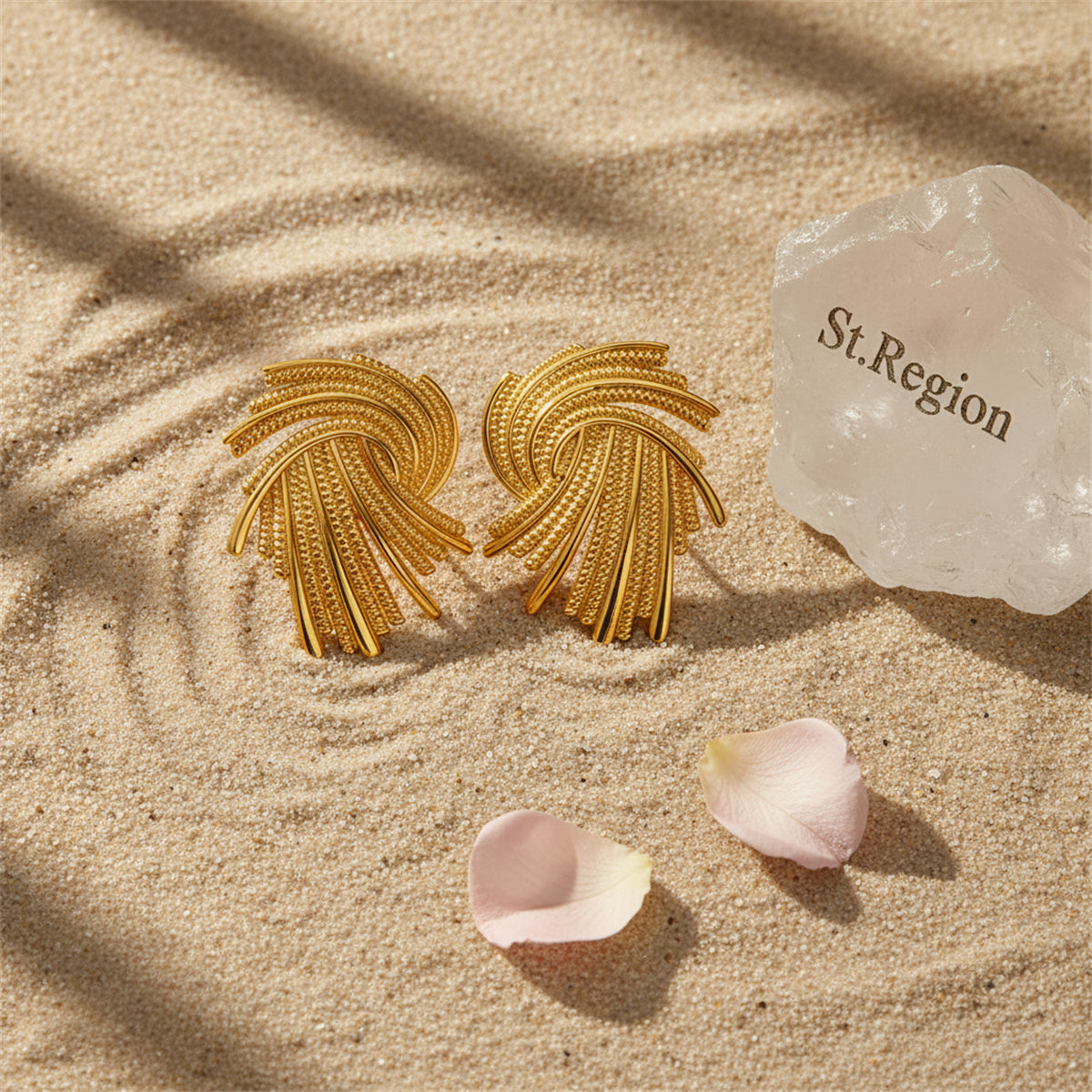 18K Gold-Plated Abstract Spiral Milgrain Stud Earrings - Street Region