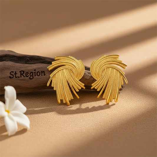 18K Gold-Plated Abstract Spiral Milgrain Stud Earrings - Street Region