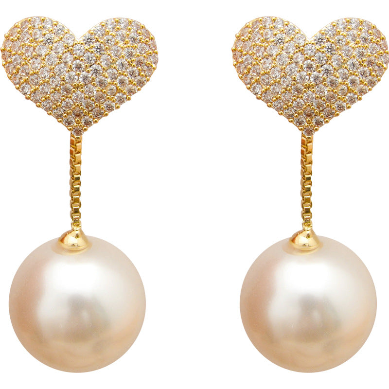 Champagne Pearl & Cubic Zirconia Heart Ear Jackets