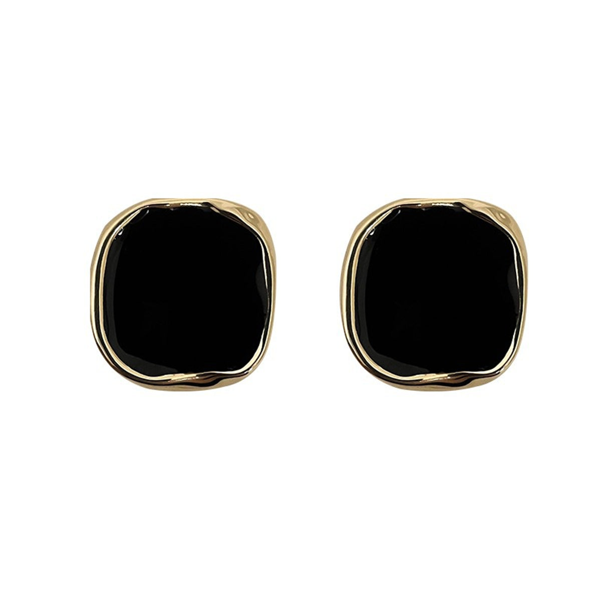 Black Enamel & 18K Gold-Plated Square Stud Earrings