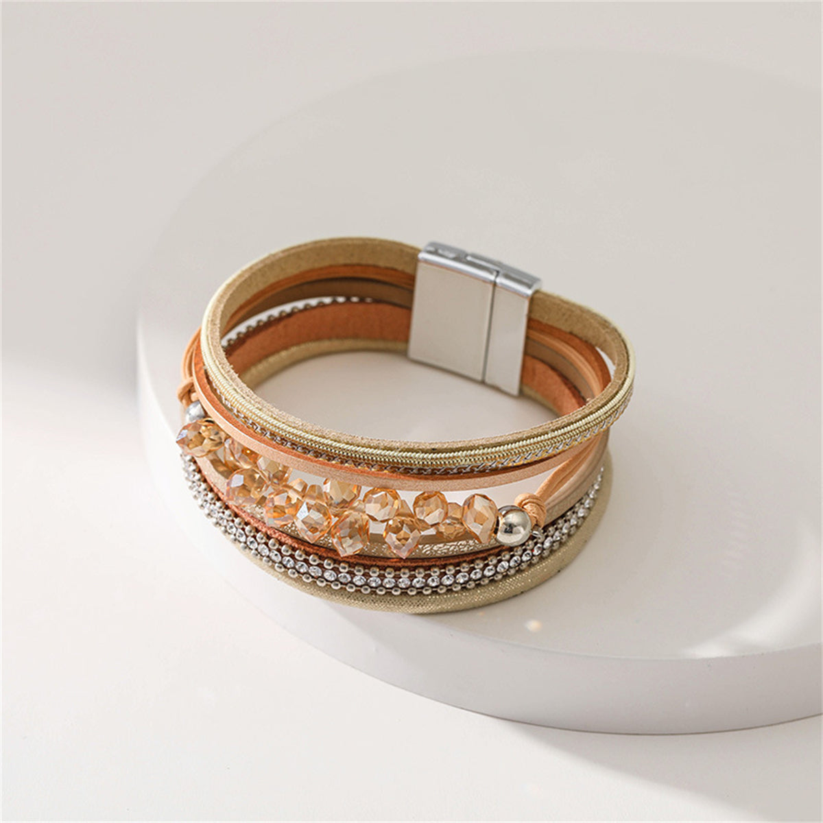 Coffee & Acrylic Cubic Zirconia Layered Bracelet