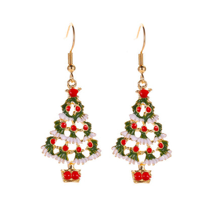 Red and Green Enamel Openwork Christmas Tree Drop Earrings, drop earrings for women, botanical inspired, detail close-up