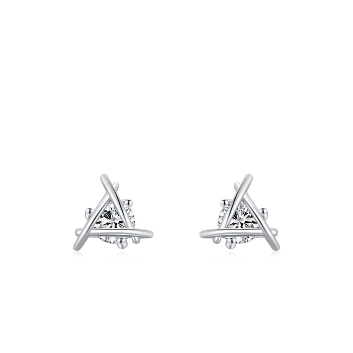 Cubic Zirconia & Silver-Plated Triangle Stud Earrings