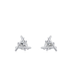 Cubic Zirconia & Silver-Plated Triangle Stud Earrings