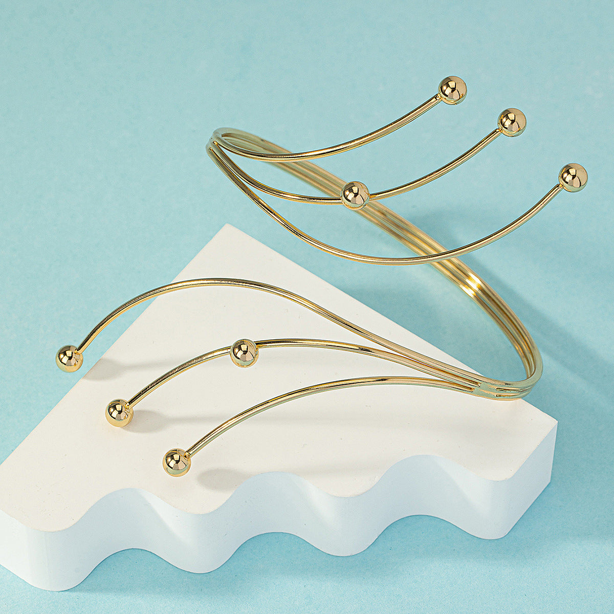 18K Gold-Plated Beaded Bypass Arm Cuff, dainty minimalist design, side view