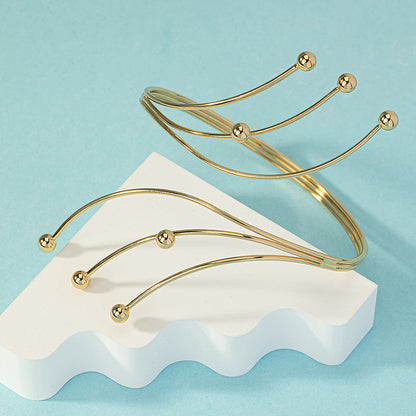 18K Gold-Plated Beaded Bypass Arm Cuff, dainty minimalist design, side view