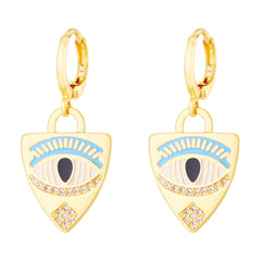 Cubic Zirconia & Enamel 18K Gold-Plated Eye Shield Drop Earring