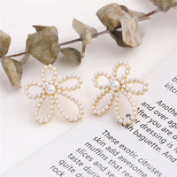 Pearl & 18k Gold-Plated Flower Stud Earrings