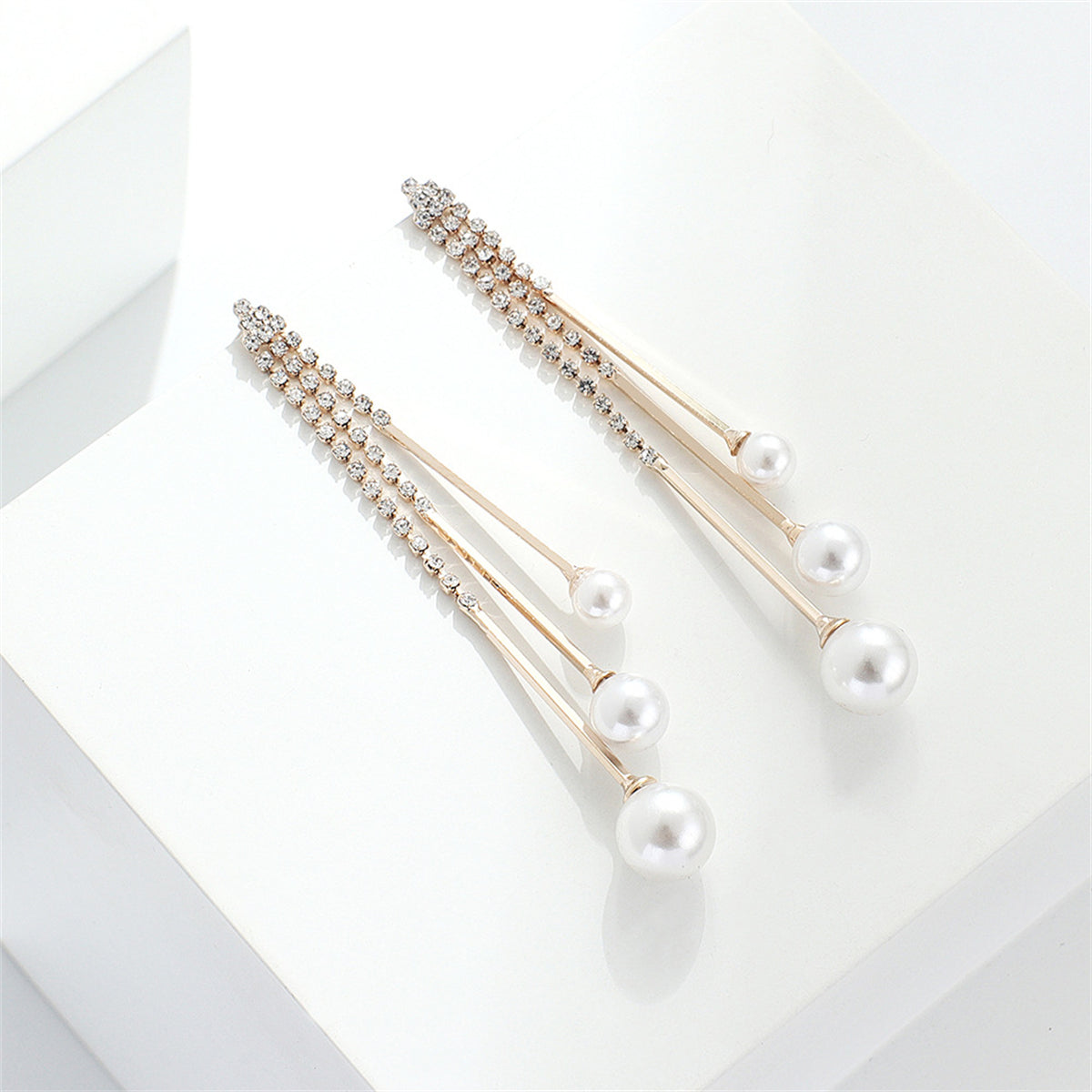 Pearl and Cubic Zirconia 18K Gold-Plated Bead Tassel Drop Earrings, gold drop earrings for women, front view