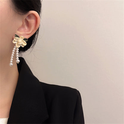 Pearl & Enamel 18K Gold-Plated Flower Drop Earrings