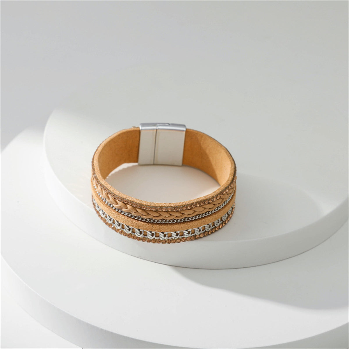 Coffee Polystyrene and Cubic Zirconia Silver-Plated Curb-Chain Bracelet, silver bracelet for women, lifestyle look