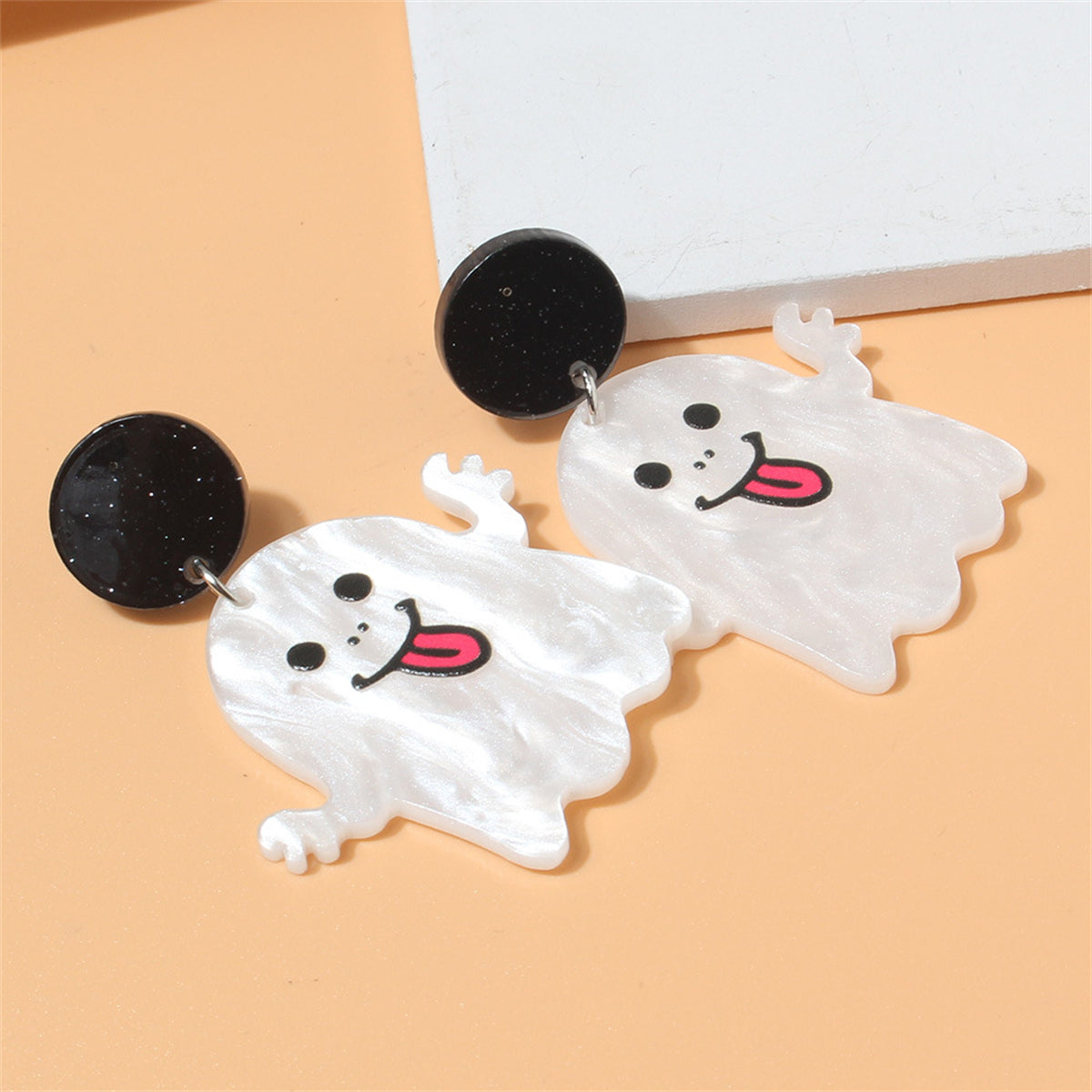 Black and White Ghost Drop Earrings, drop earrings for women, vintage-inspired design, side view