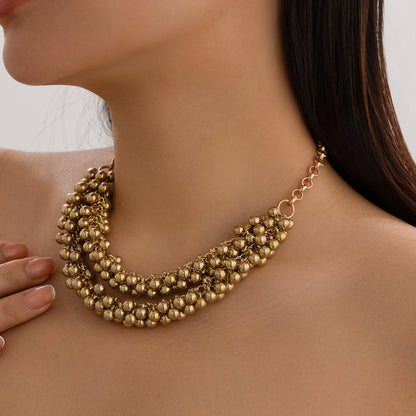 18K Gold-Plated Beaded Chain Necklace, gold pendant necklace for women, vintage-inspired design, side view