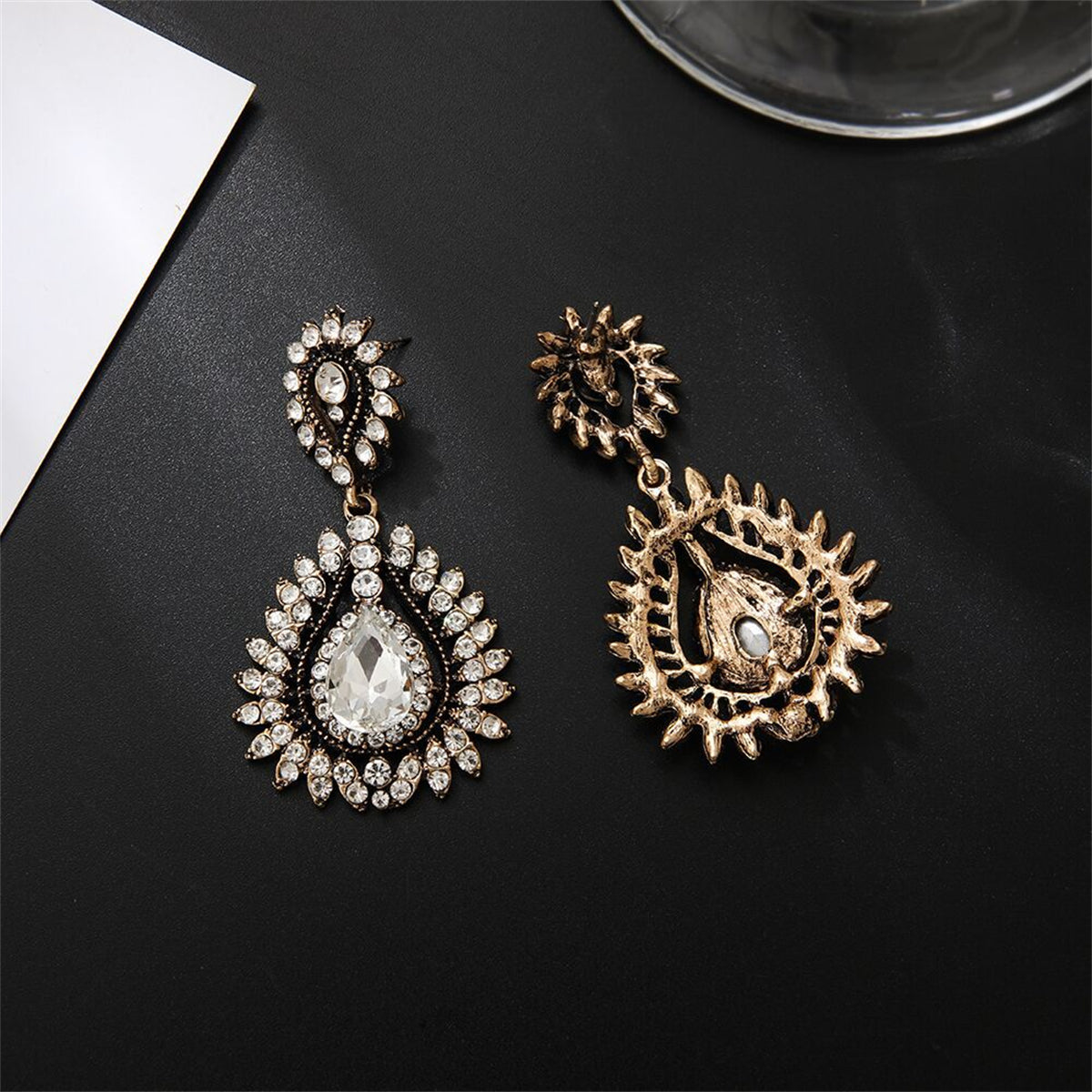Crystal and Cubic Zirconia 18K Gold-Plated Teardrop Earrings, gold drop earrings for women, lifestyle look