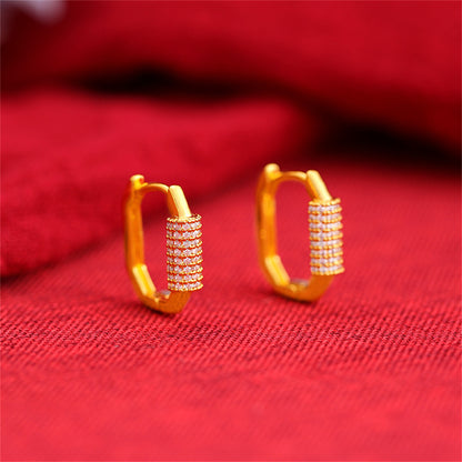Cubic Zirconia and 18K Gold-Plated Hexagon Huggie Earrings, gold huggie earrings, elegant gift for her, side view