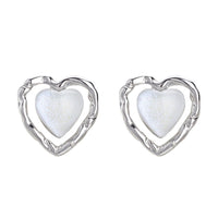 Quartz & Silver-Plated Openwork Heart Stud Earrings