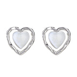 Quartz & Silver-Plated Openwork Heart Stud Earrings
