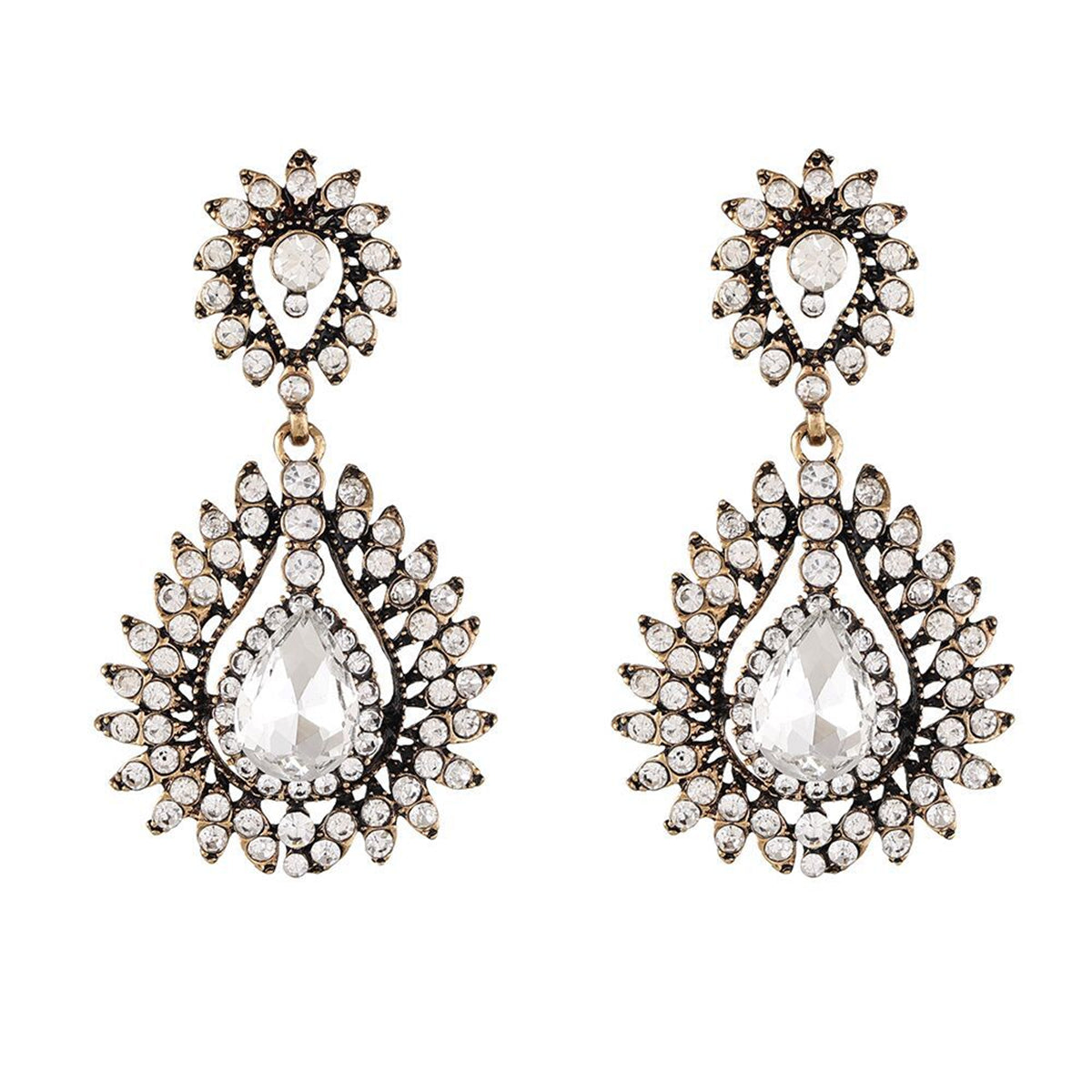 Crystal and Cubic Zirconia 18K Gold-Plated Teardrop Earrings, gold drop earrings for women, front view