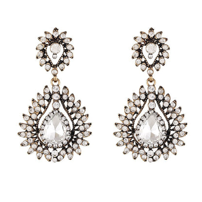 Crystal and Cubic Zirconia 18K Gold-Plated Teardrop Earrings, gold drop earrings for women, front view