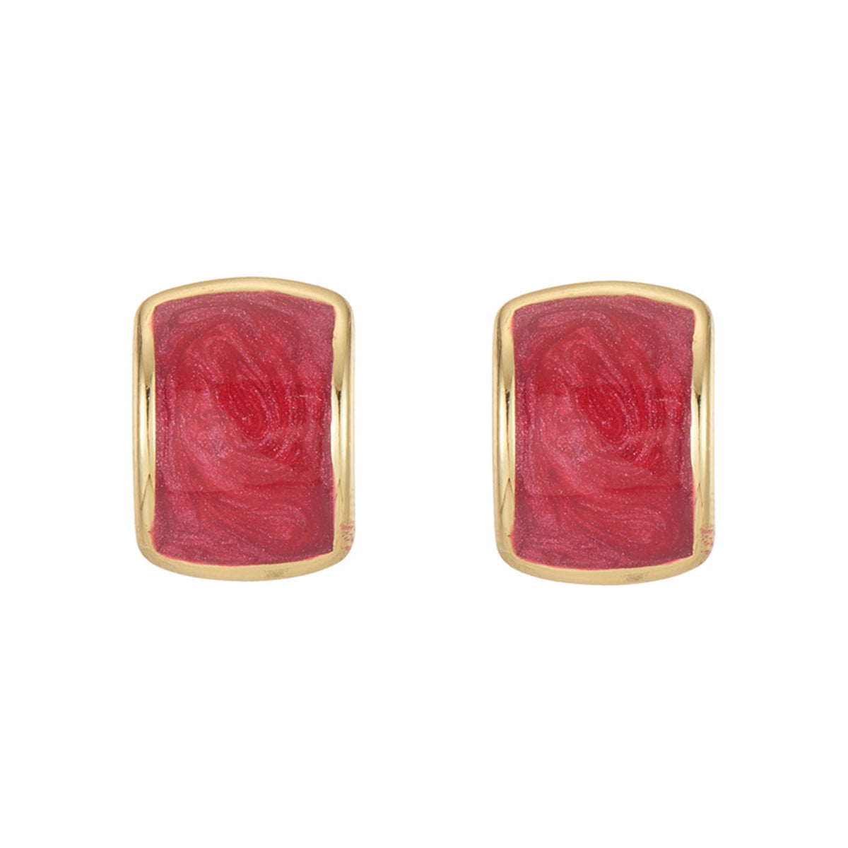 Red Enamel and 18K Gold-Plated Curved Face Stud Earrings, gold stud earrings for women, lifestyle look