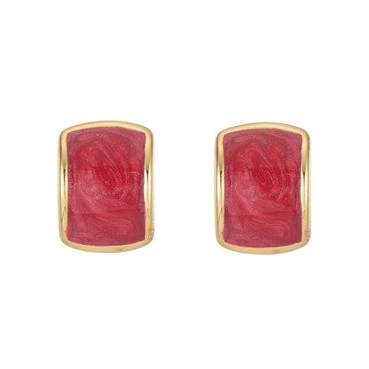 Red Enamel and 18K Gold-Plated Curved Face Stud Earrings, gold stud earrings for women, lifestyle look