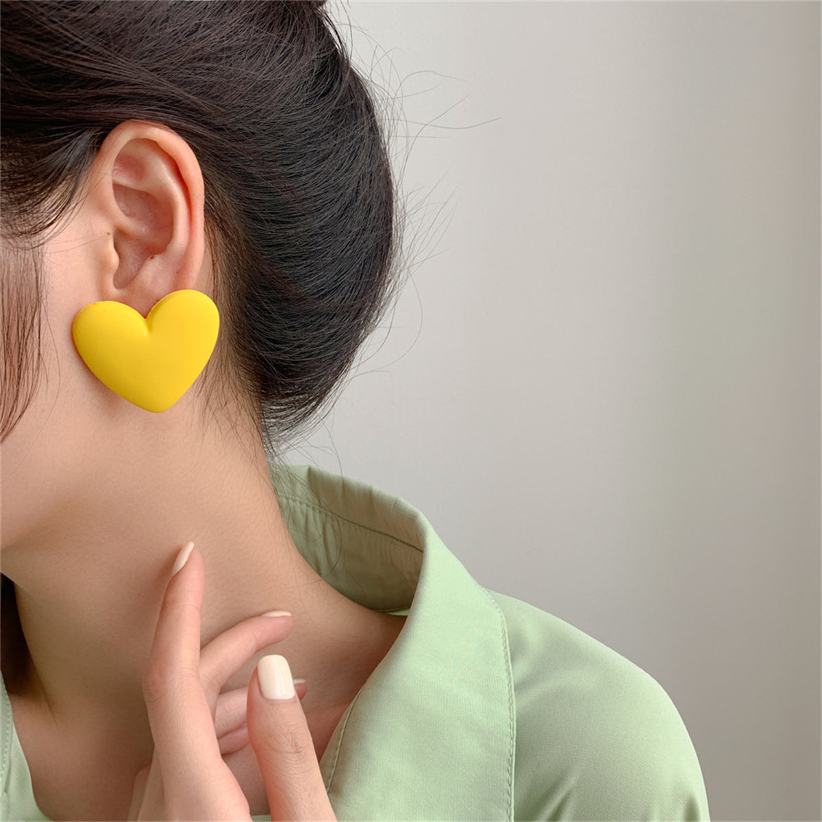 Yellow Acrylic Heart Stud Earrings