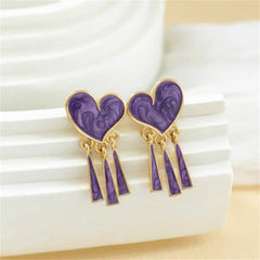 Purple Enamel & 18K Gold-Plated Heart Tassel Drop Earrings