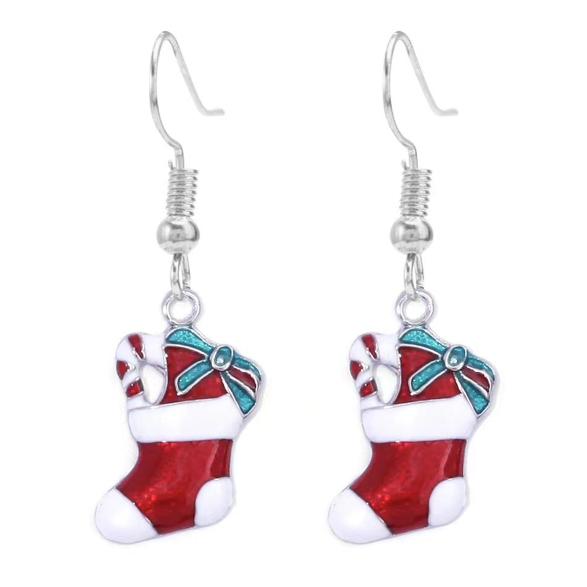Red Enamel & Silver-Plated Stocking Drop Earrings