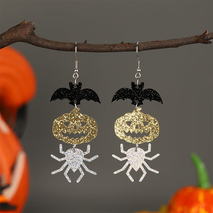 Orange and Silver-Plated Spooky Friends Drop Earrings, silver drop earrings for women, vintage-inspired design, side view