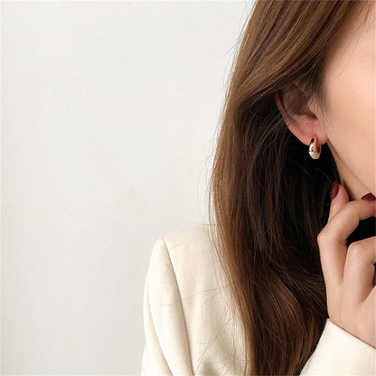 Enamel and 18K Gold-Plated C-Shaped Huggie Earrings, gold huggie earrings, everyday style, styled look
