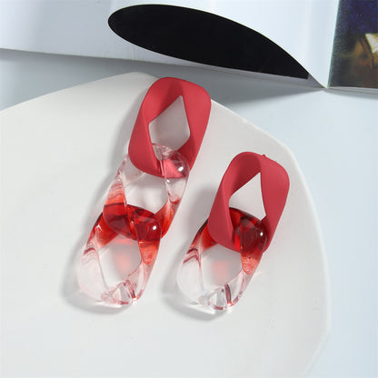 Red and White Mismatch Chain Drop Earrings, drop earrings for women, everyday style, detail close-up