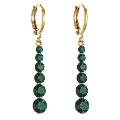Green Crystal and 18K Gold-Plated Bar Drop Earrings, gold drop earrings for women, elegant gift for her, styled look