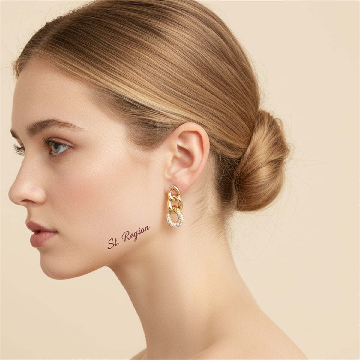 18K Gold-Plated & Clear Cubic Zirconia Link Drop Earrings - Street Region