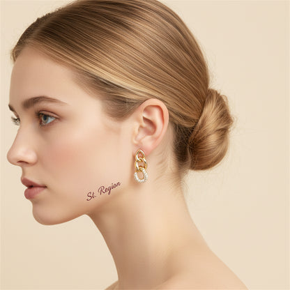18K Gold-Plated & Clear Cubic Zirconia Link Drop Earrings - Street Region