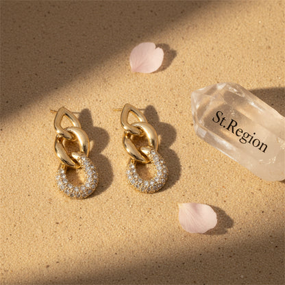 18K Gold-Plated & Clear Cubic Zirconia Link Drop Earrings - Street Region
