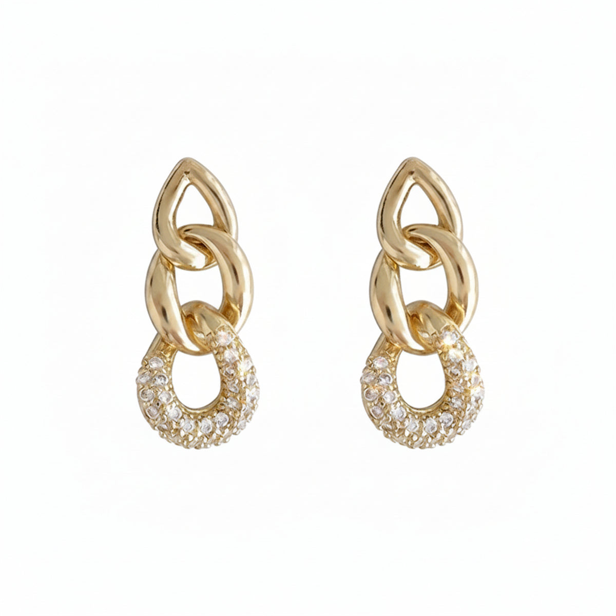 18K Gold-Plated & Clear Cubic Zirconia Link Drop Earrings - Street Region