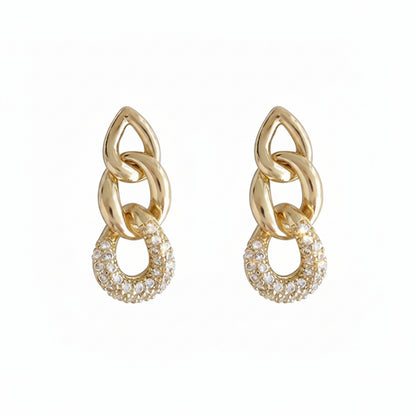 18K Gold-Plated & Clear Cubic Zirconia Link Drop Earrings - Street Region