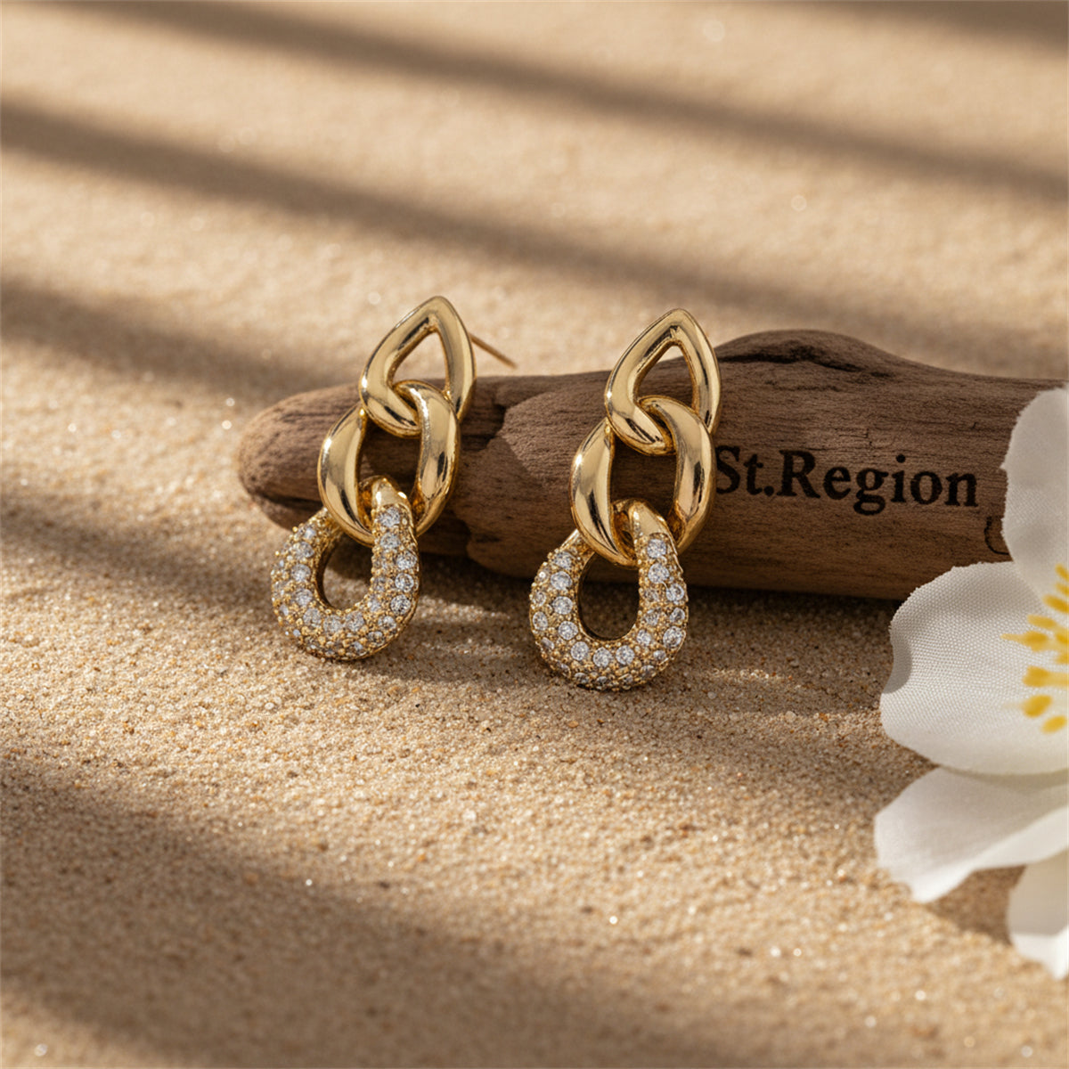 18K Gold-Plated & Clear Cubic Zirconia Link Drop Earrings - Street Region