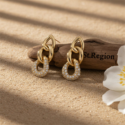 18K Gold-Plated & Clear Cubic Zirconia Link Drop Earrings - Street Region