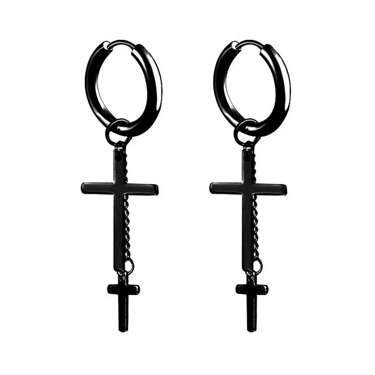 Black Chain Cross Huggie Earrings, huggie earrings, everyday style, side view