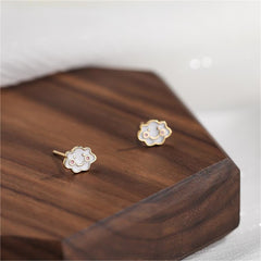 White Enamel & 18K Gold-Plated Cloud Stud Earrings