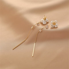 Cubic Zirconia & Resin 18K Gold-Plated Flower Drop Earrings