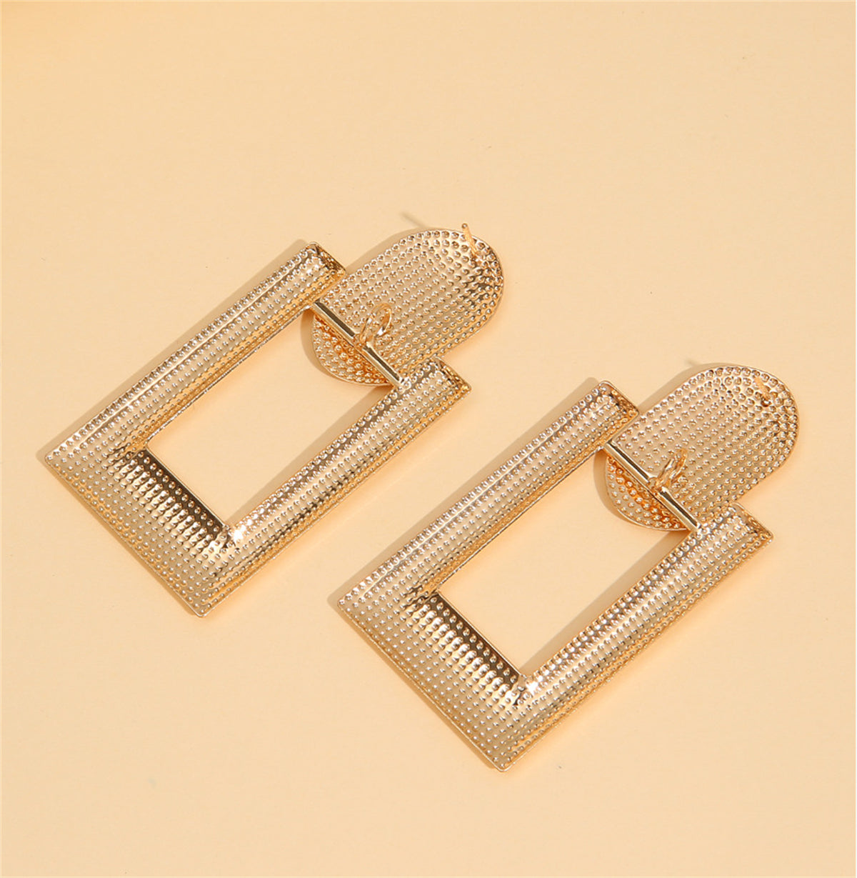 18K Gold-Plated Studded Open Rectangle Drop Earrings, gold drop earrings for women, everyday style, lifestyle look