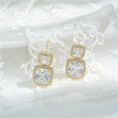 Cubic Zirconia & Crystal 18K Gold-Plated Double Cushion Drop Earrings