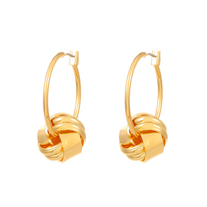 18K Gold-Plated Knot Huggie Earrings, gold huggie earrings, botanical inspired, front view