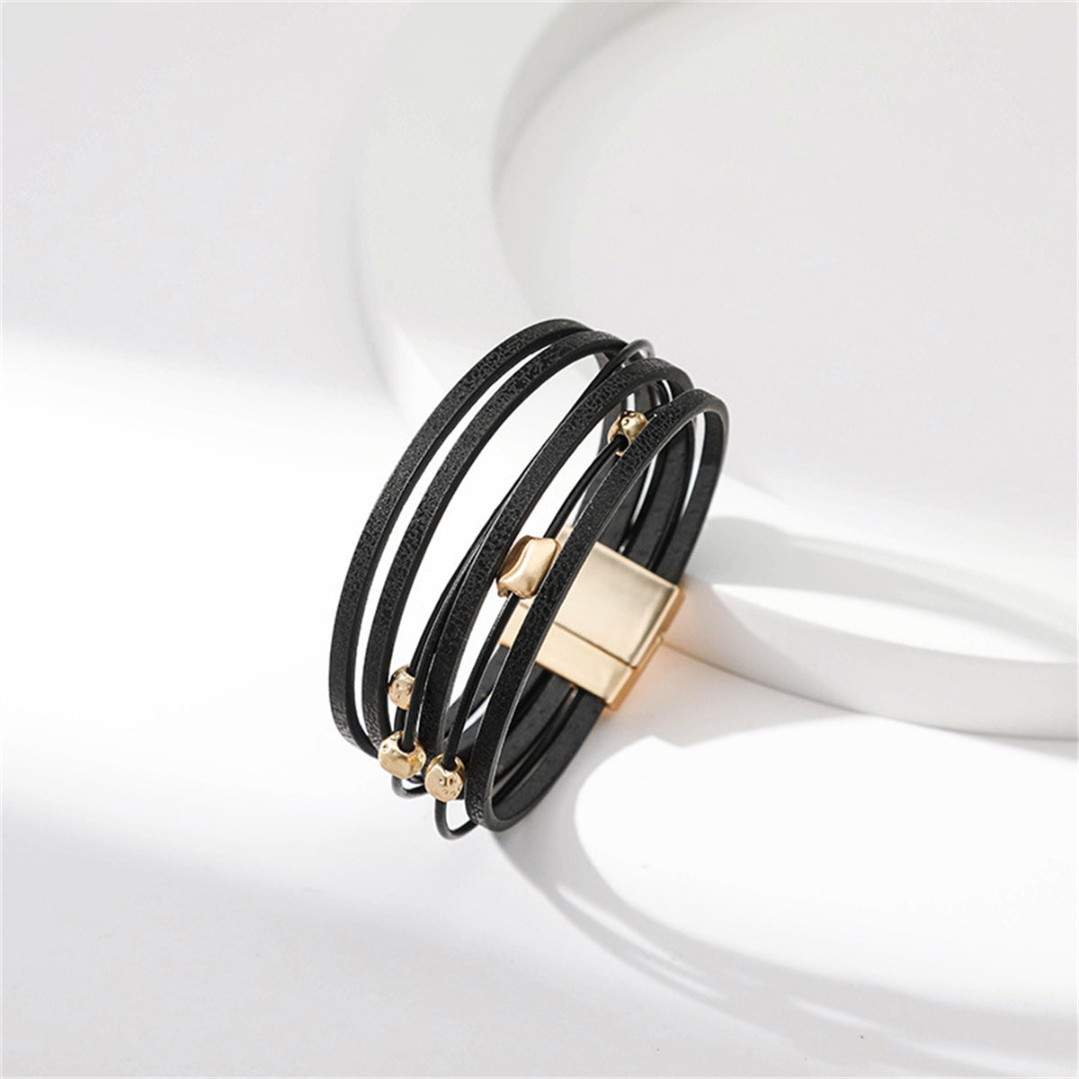 Black Polystyrene & 18K Gold-Plated Bead Multi-Strand Bracelet