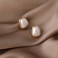 Pearl & 18k Gold-Plated Trapezoid Bezel Stud Earring