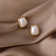 Pearl & 18K Gold-Plated Trapezoid Bezel Stud Earring