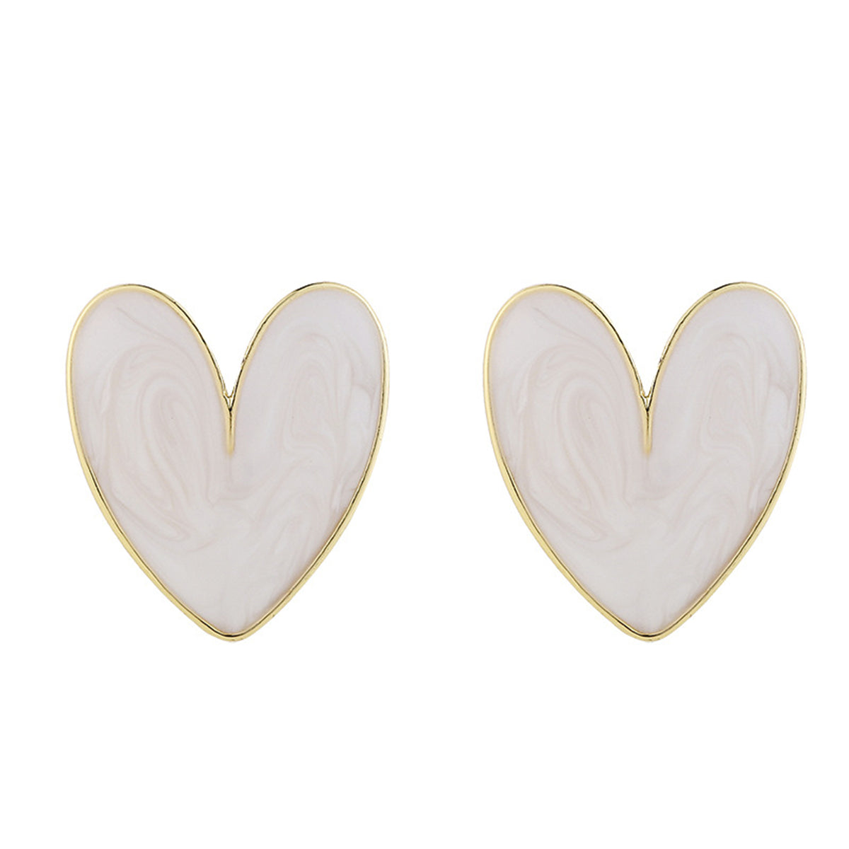 Enamel and 18K Gold-Plated Heart Stud Earrings, gold stud earrings for women, elegant gift for her, front view