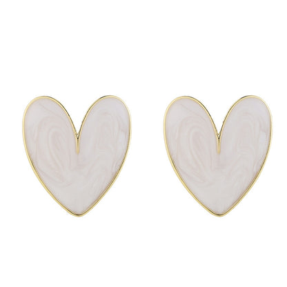 Enamel and 18K Gold-Plated Heart Stud Earrings, gold stud earrings for women, elegant gift for her, front view